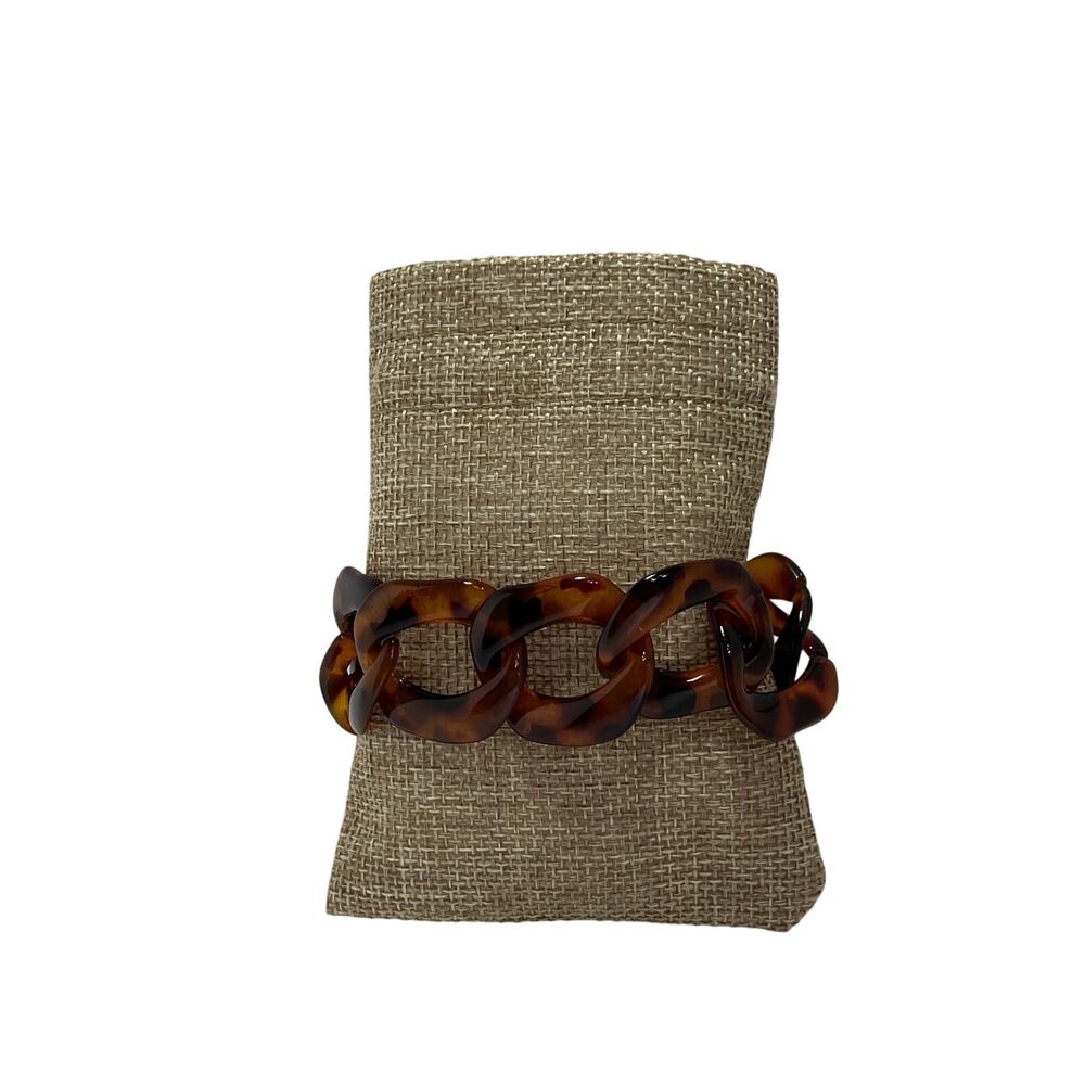 Tortoiseshell Chain Link Bracelet Womens Brown Chunky Toggle Acrylic